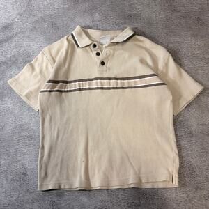 Cream Knit Striped Polo Top